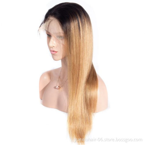 Ombre Color 1B/27 Silky Straight Remy Human Hair Wigs 250% Density 5x5 13x6 HD Full Transparent Lace 40INCH Wig Vendor Wholesale